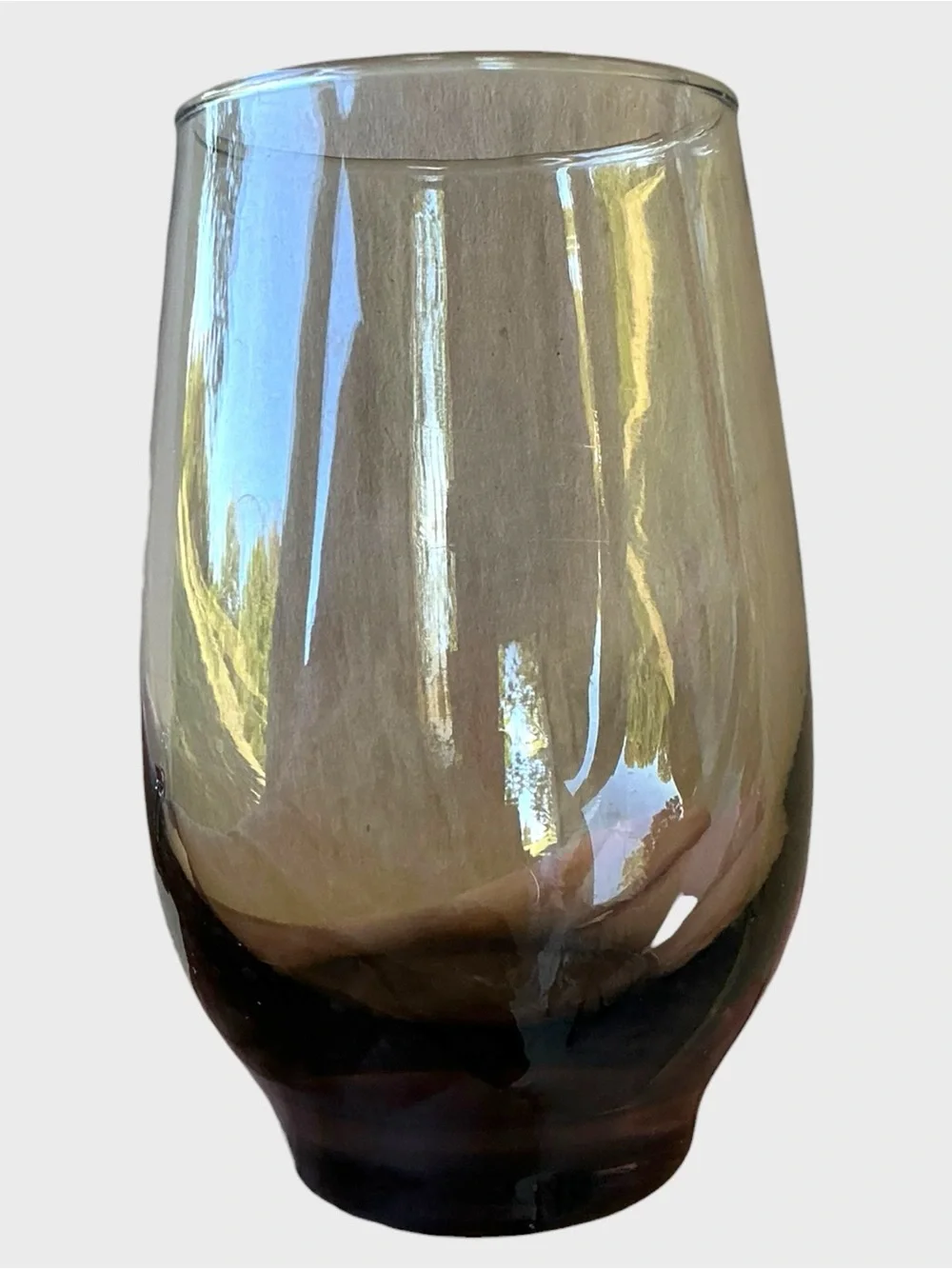 Vintage Libbey Moonstone Smoky Gray Stemless Wine Glasses Set of 2 15.25 oz Pair